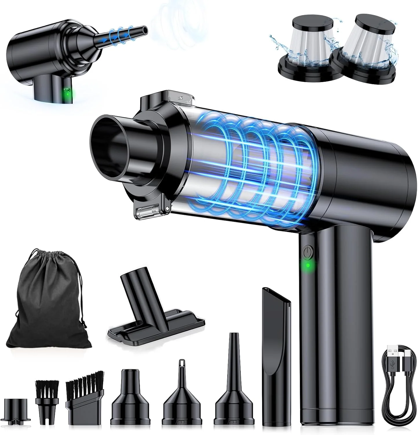 Portable Cordless Car Vacuum 35,000Pa Brushless Motor, 6‑in‑1 Recharge